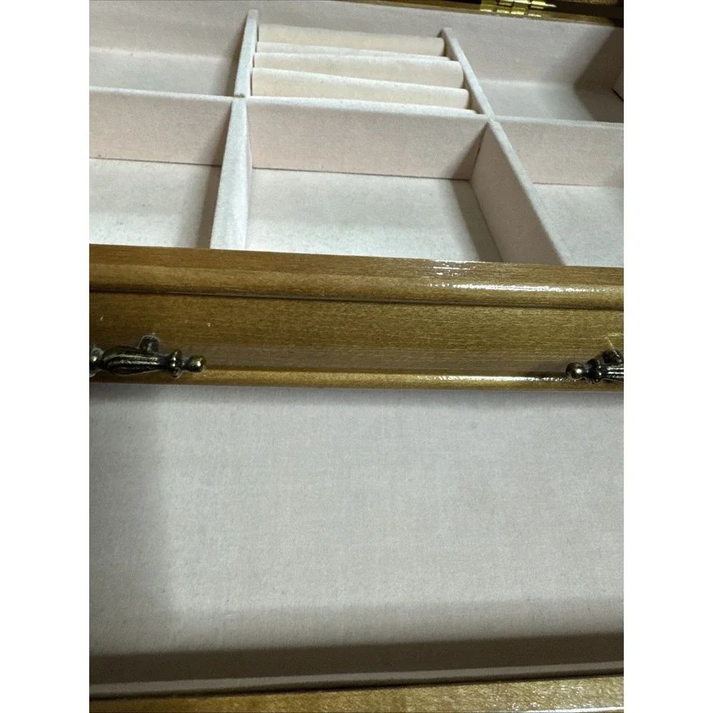 Vintage Wood Jewelry Armoire Chest Box Mirrored Lift  Maple Color